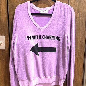 WILDFOX " I'M WITH CHARMING" PURPLE SWEATSHIRT MEDIUM